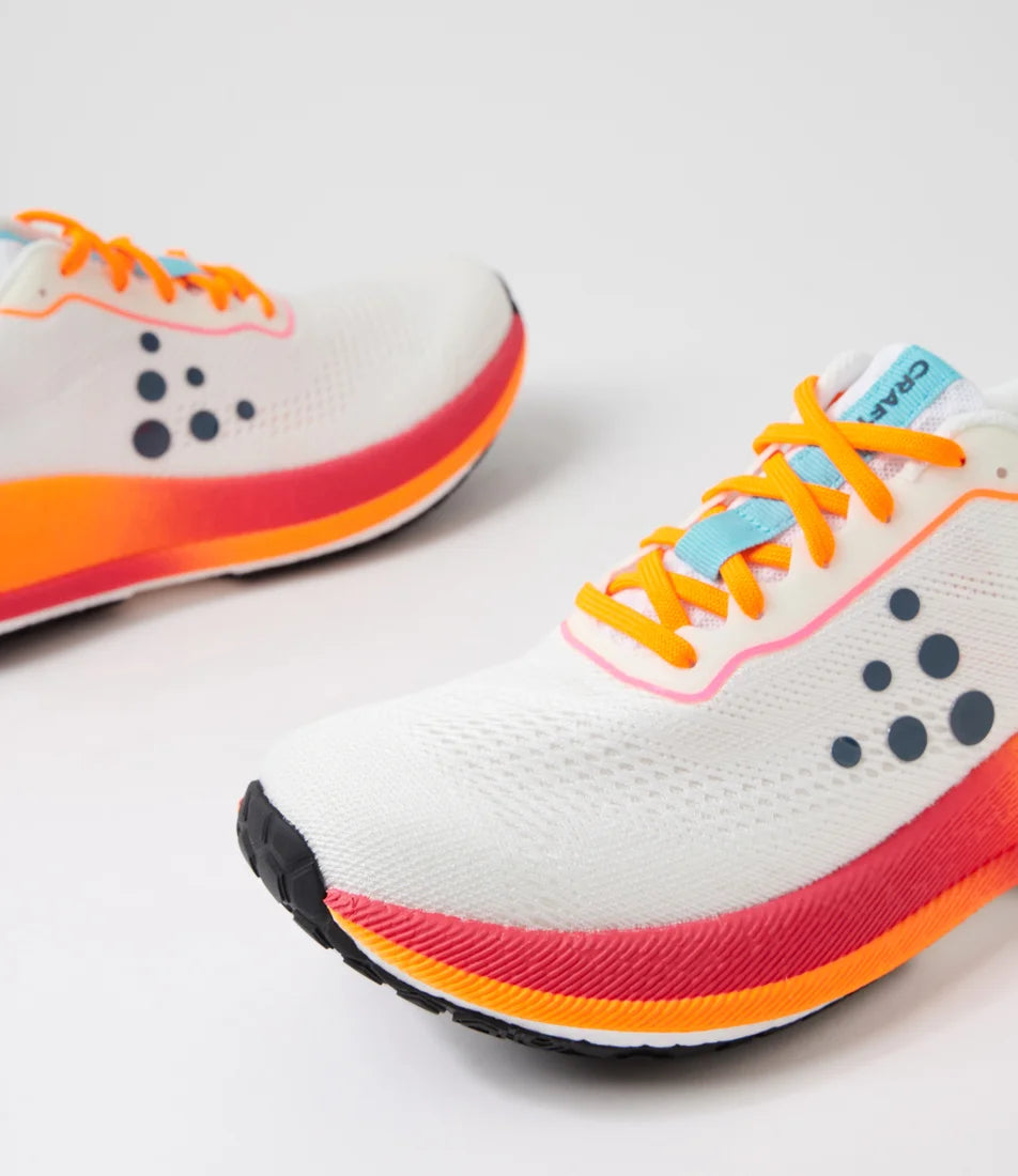 CRAFT Pacer 2 Women's White Fluro Orange Fabric Sneakers